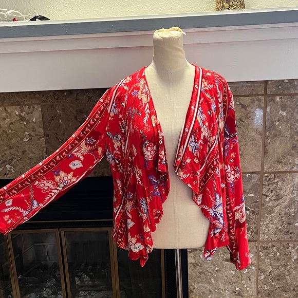 Jaase Red and White Floral Top/Jacket size large - Picture 11 of 11